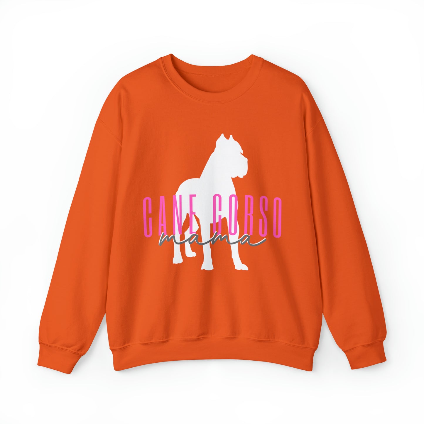 orange sweatshirt with white cane corso 