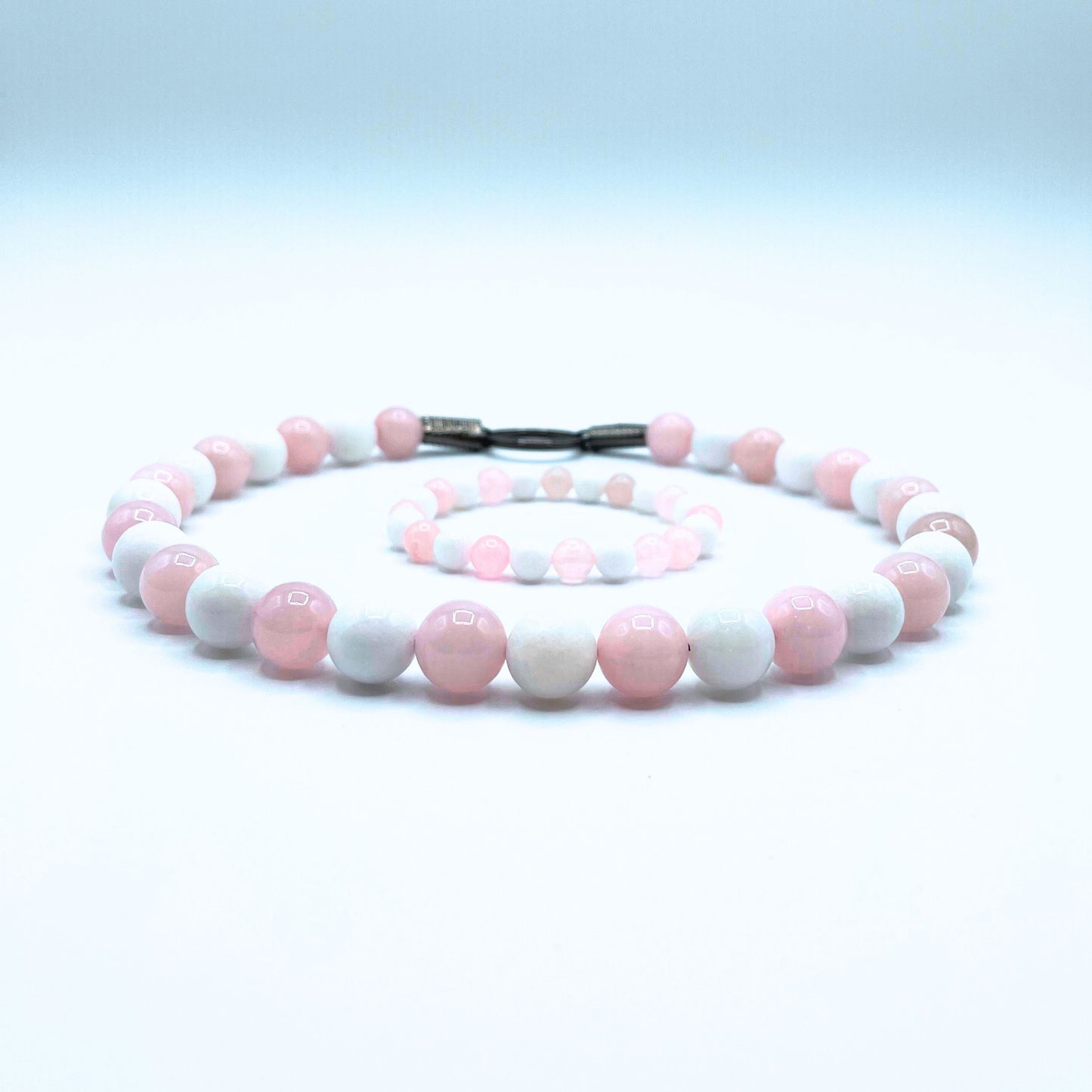 Dog Mala - Custom Beaded Rose Quartz and White Jade Dog Collar