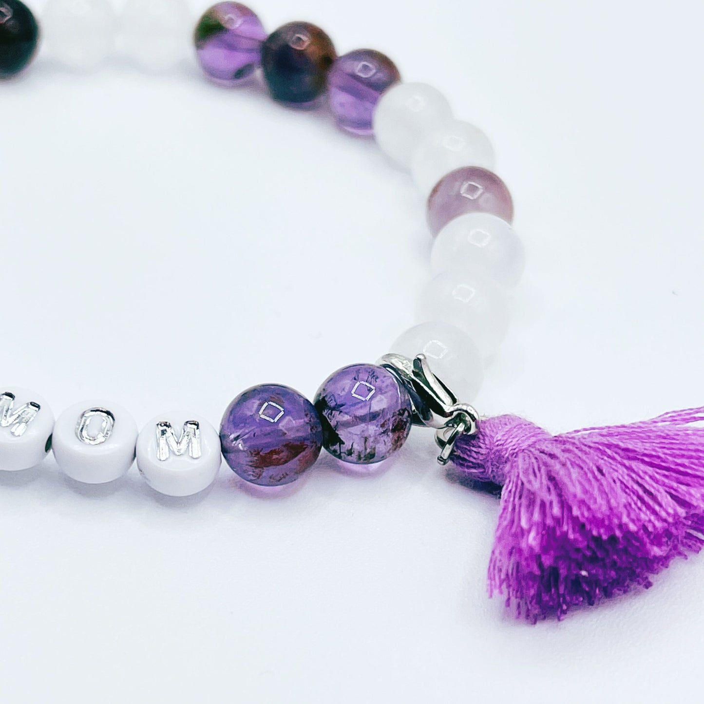 Dog Mom Mala Bracelet - White Chalcedony and Auralite Beaded Bracelet