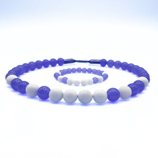 Dog Mala - Custom Beaded Lavender Chalcedony & White Jade Dog Collar