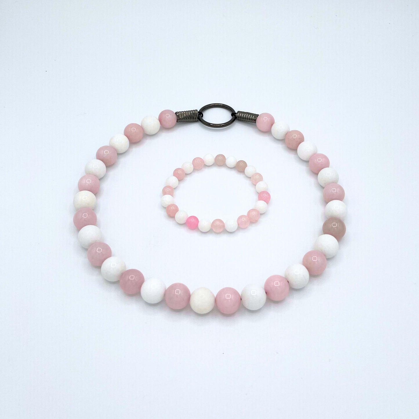 Dog Mala - Custom Beaded Rose Quartz and White Jade Dog Collar