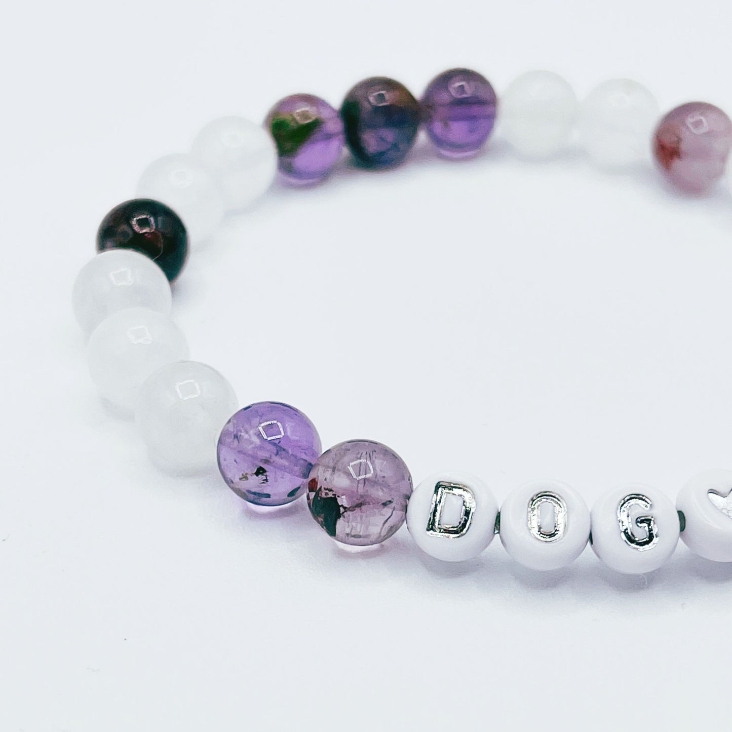 Dog Mom Mala Bracelet - White Chalcedony and Auralite Beaded Bracelet