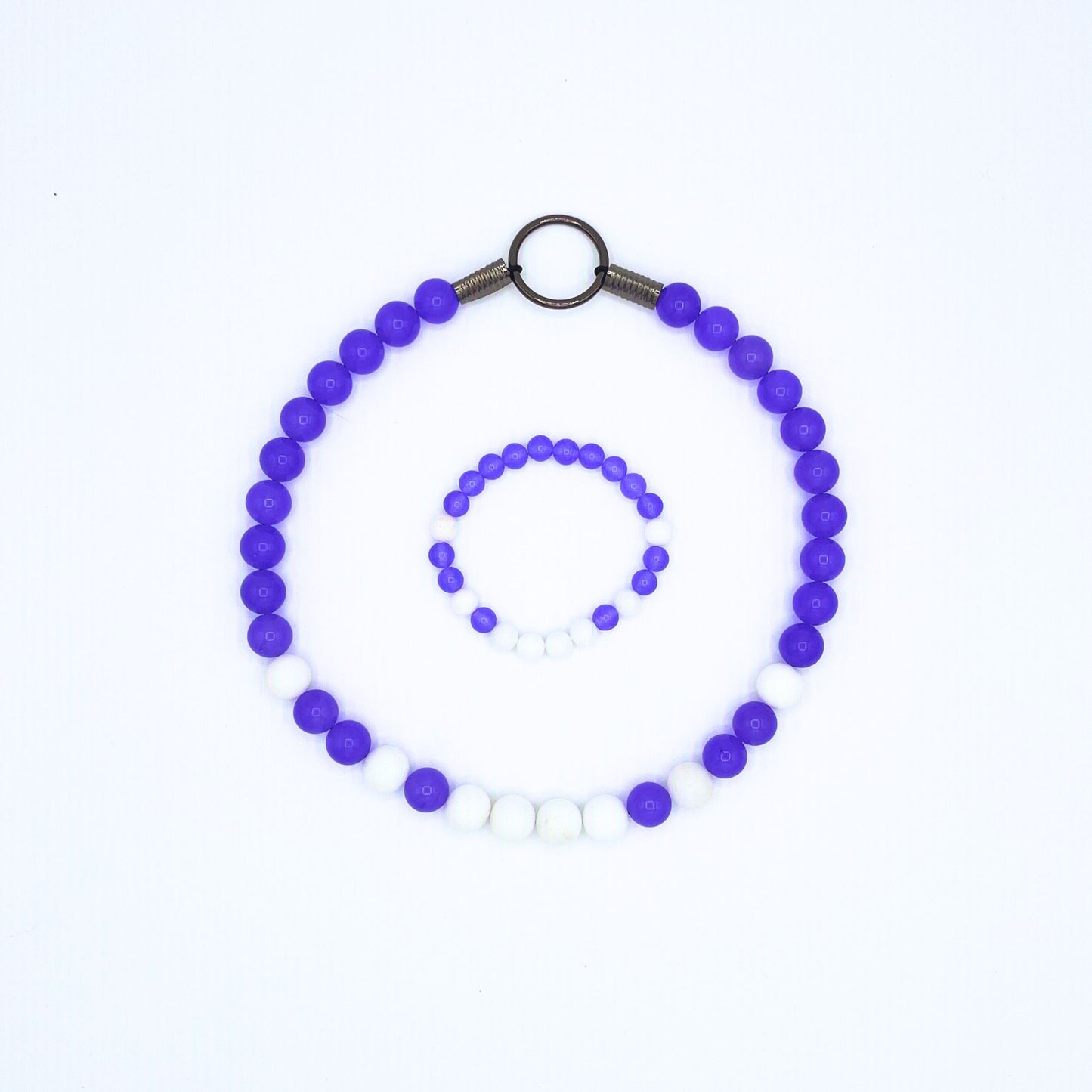 Dog Mala - Custom Beaded Lavender Chalcedony & White Jade Dog Collar