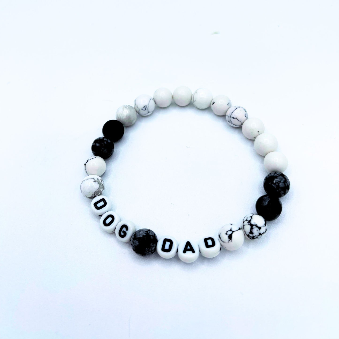 Dog Dad Mala Bracelet - Snowflake Obsidian & White Howlite