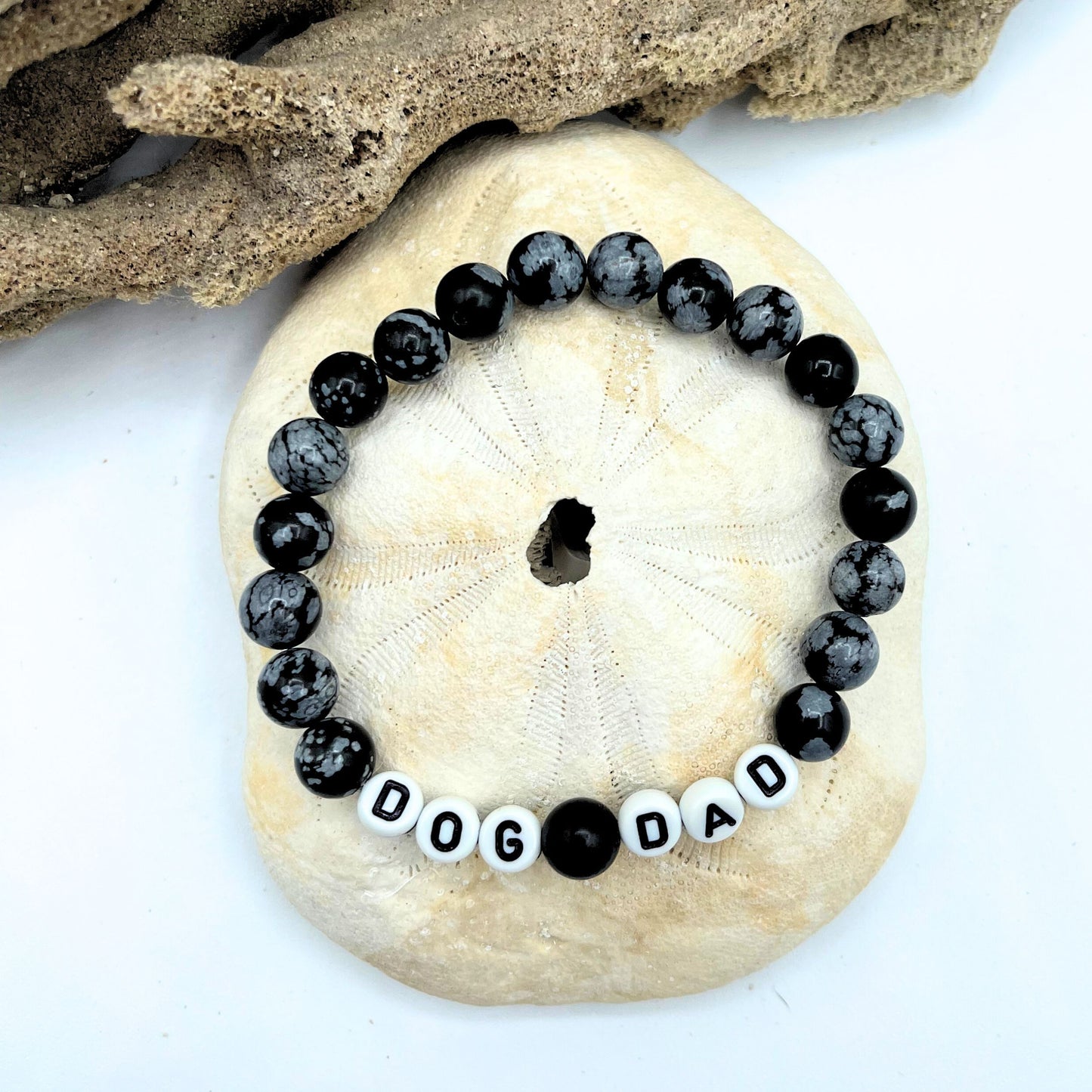 Dog Dad Mala Bracelet - Snowflake Obsidian