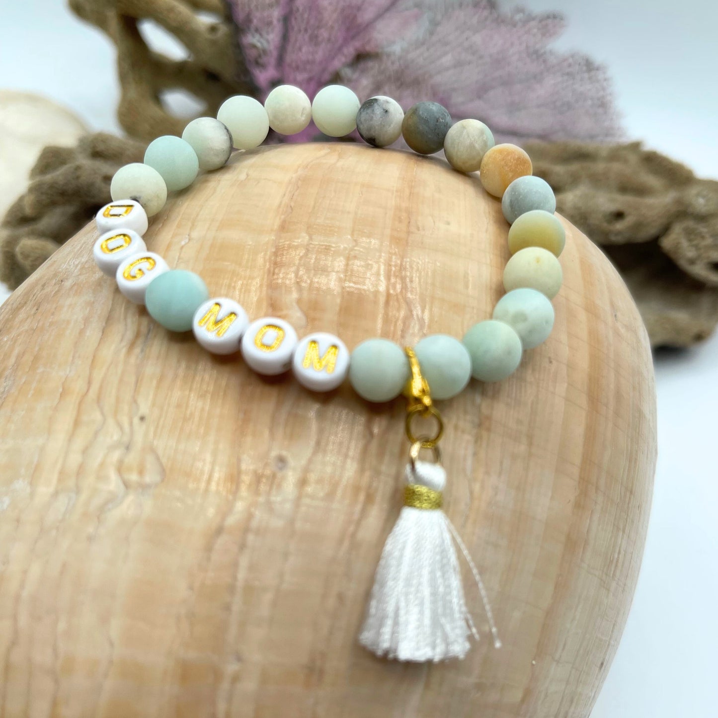 Dog Mom Mala Bracelet - Frosted (Matte) Amazonite Beaded Bracelet