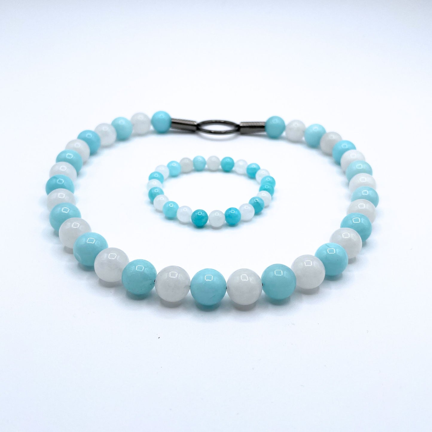 Dog Mala - Custom Beaded Amazonite & White Chalcedony  Dog Collar