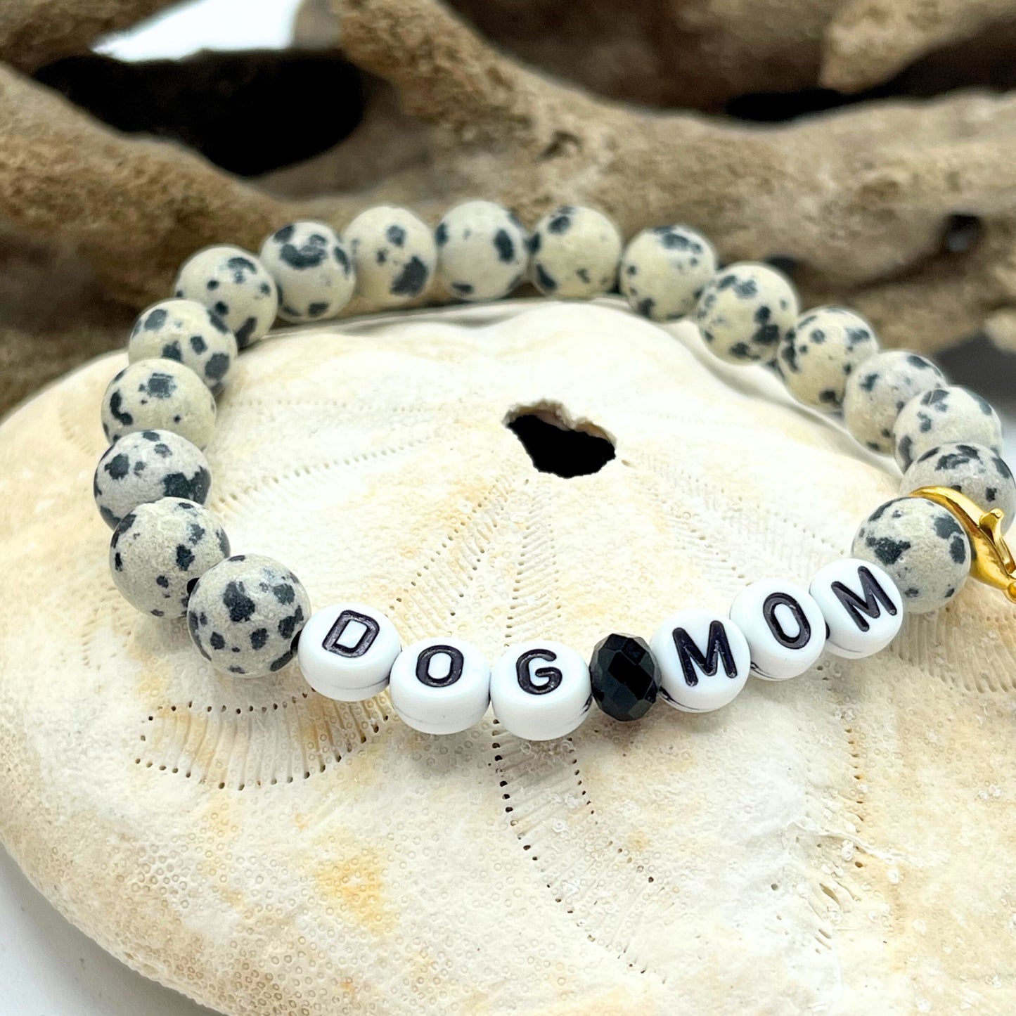 Dog Mom Mala Bracelet - Dalmatian Jasper Beaded Bracelet