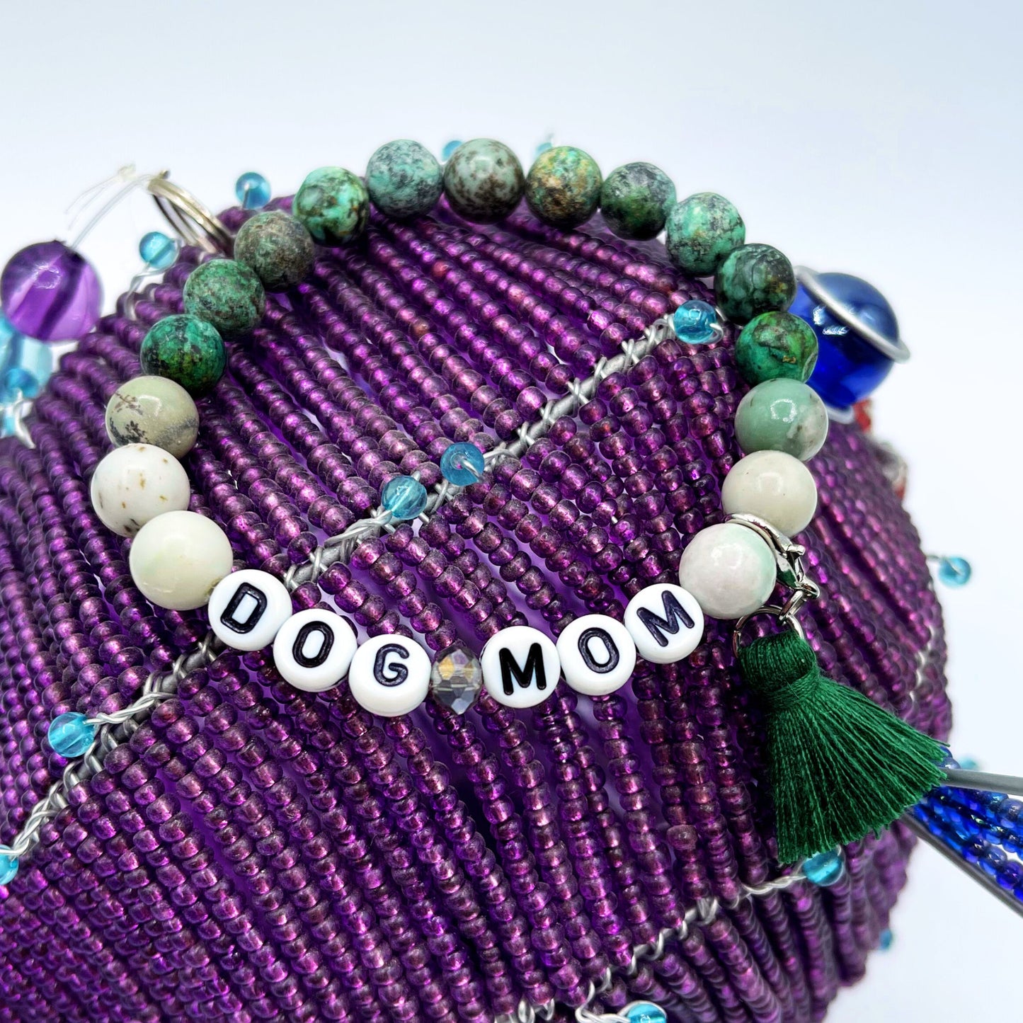 Dog Mom Mala Bracelet - African Turquoise Beaded Bracelet