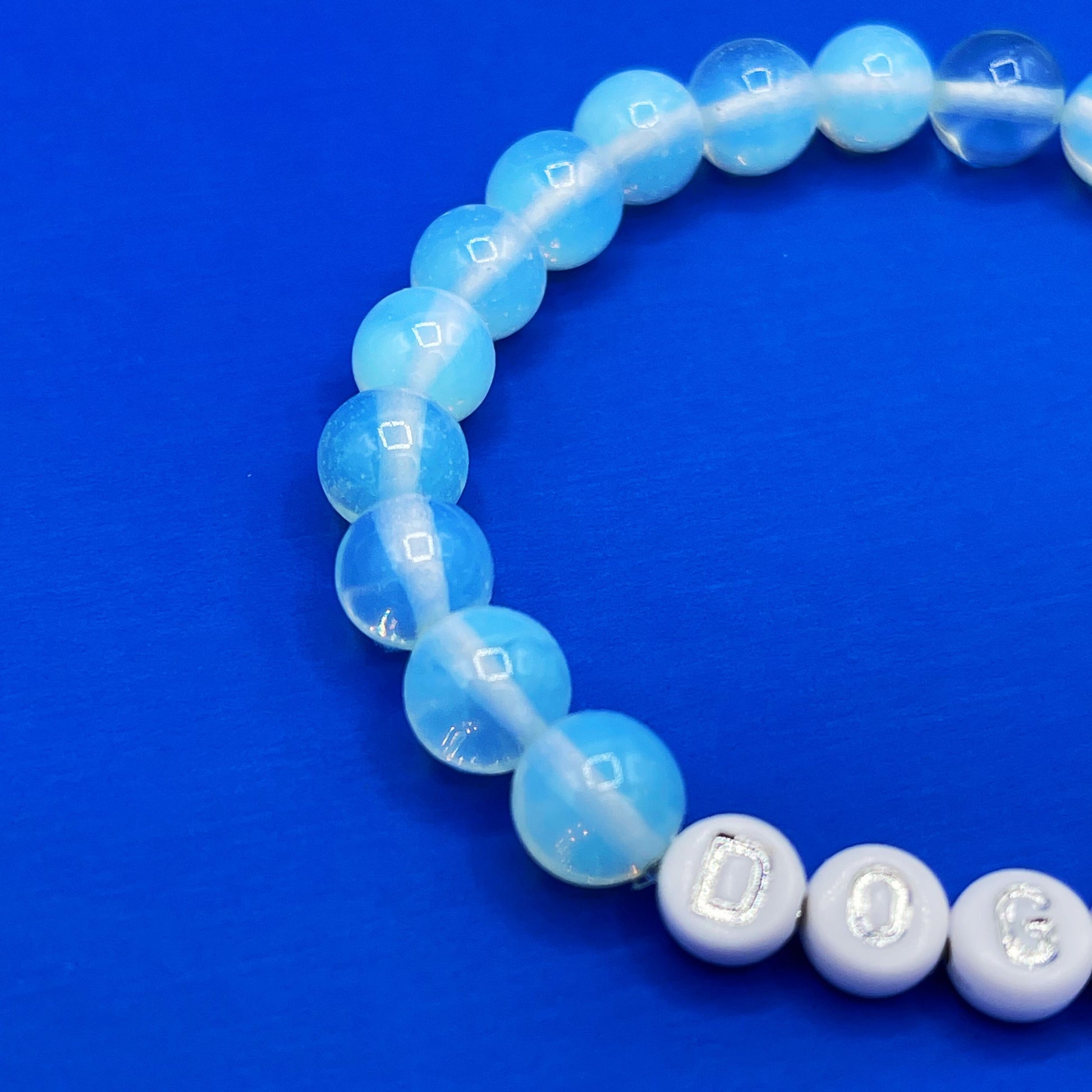 close up moonstone stretch dog mom bracelet