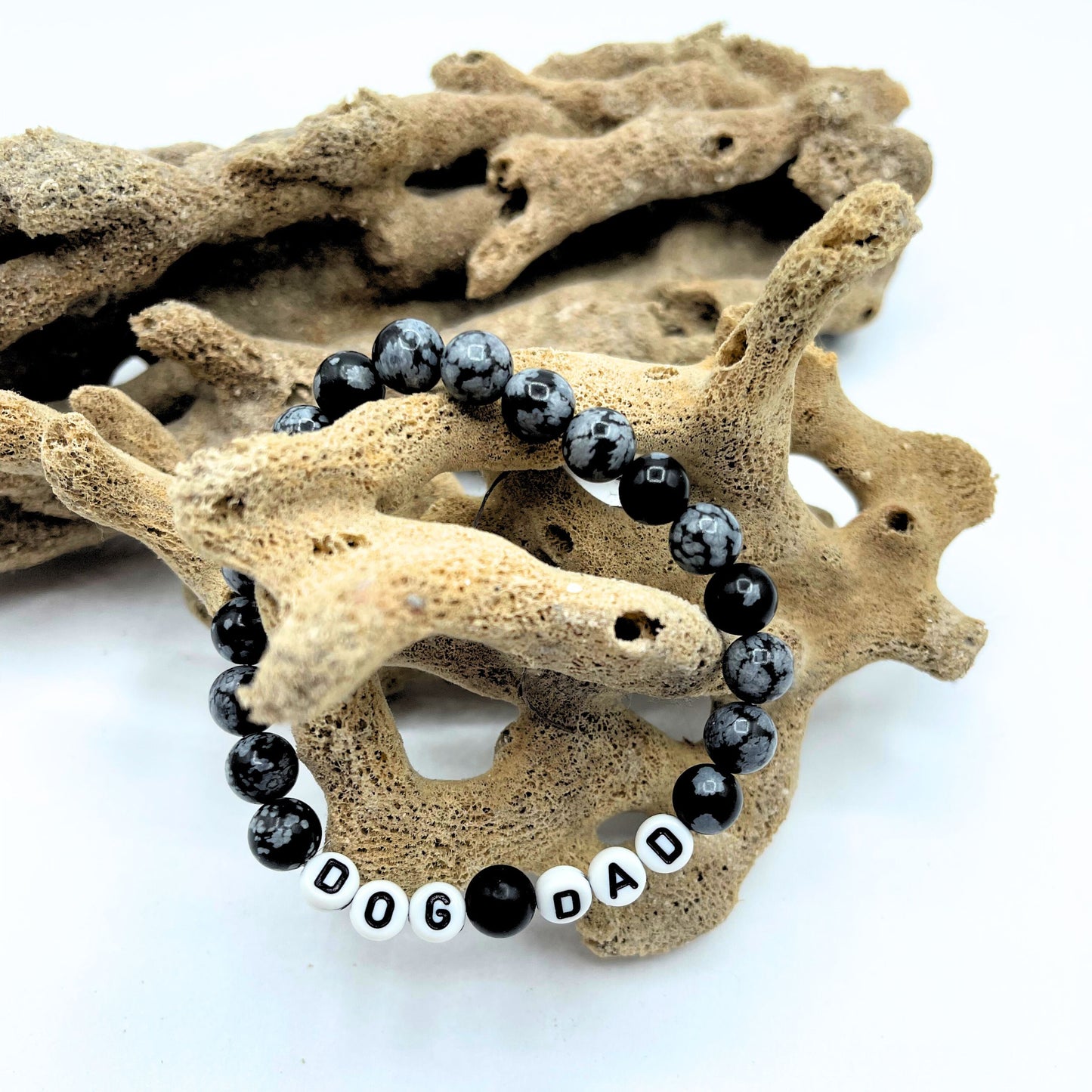 Dog Dad Mala Bracelet - Snowflake Obsidian