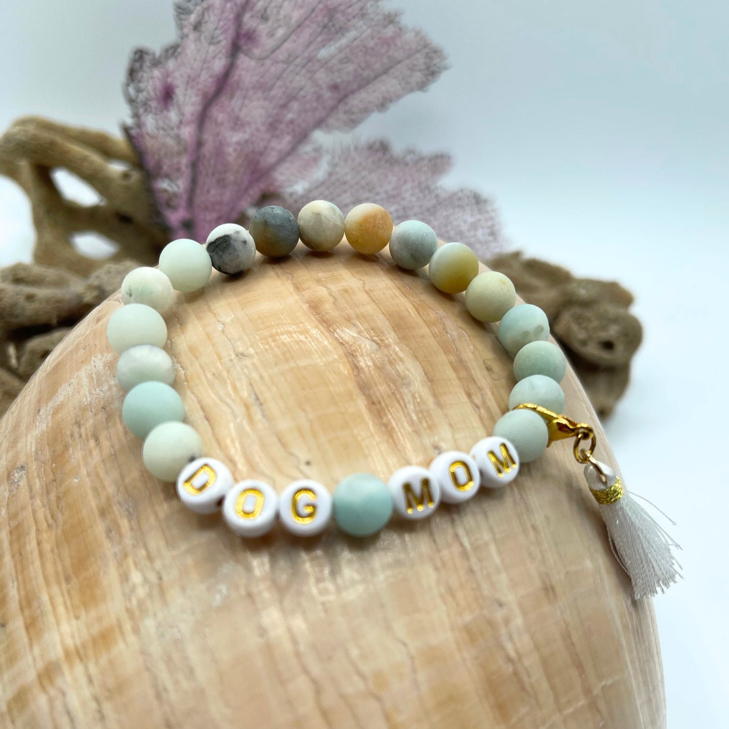 Dog Mom Mala Bracelet - Frosted (Matte) Amazonite Beaded Bracelet