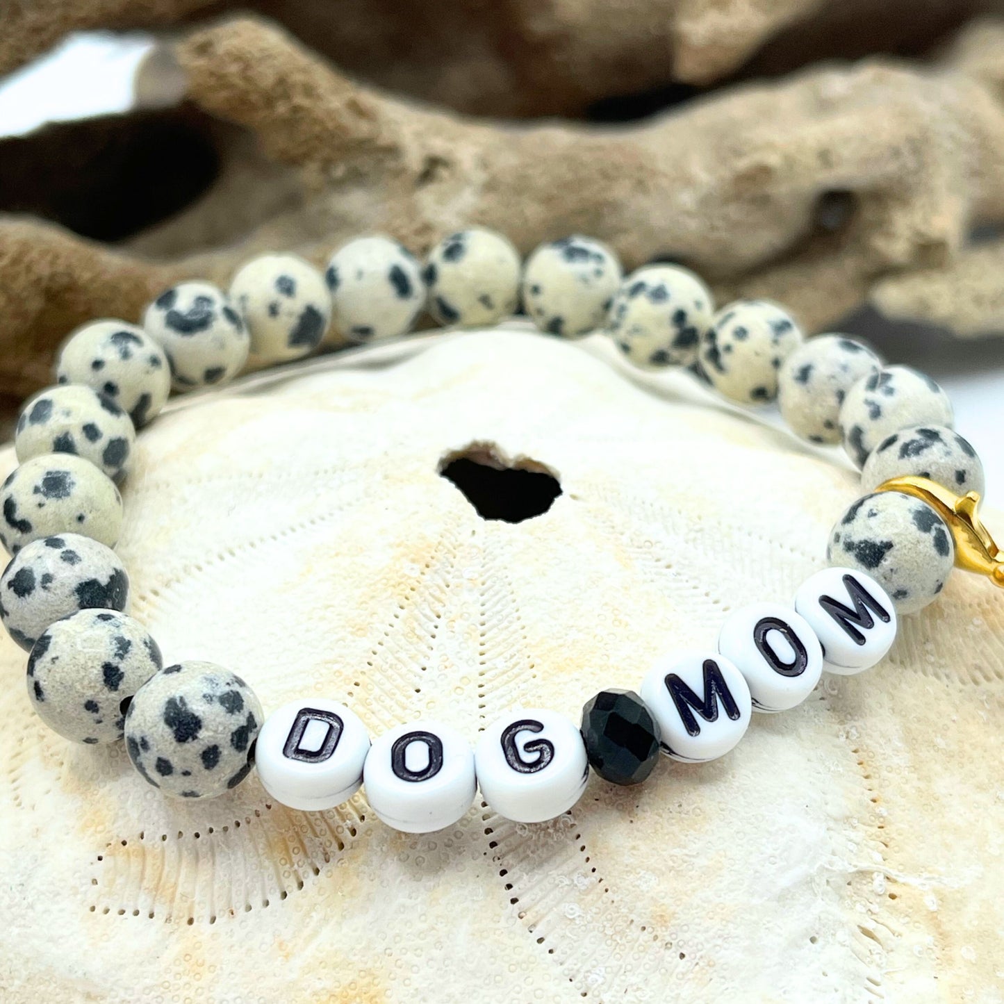 Dog Mom Mala Bracelet - Dalmatian Jasper Beaded Bracelet