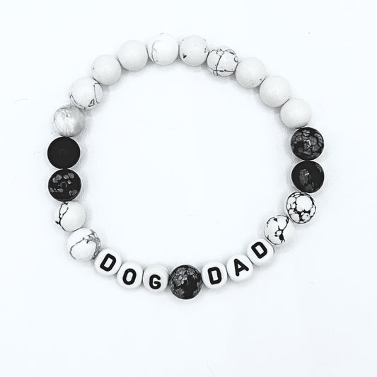 Dog Dad Mala Bracelet - Snowflake Obsidian & White Howlite