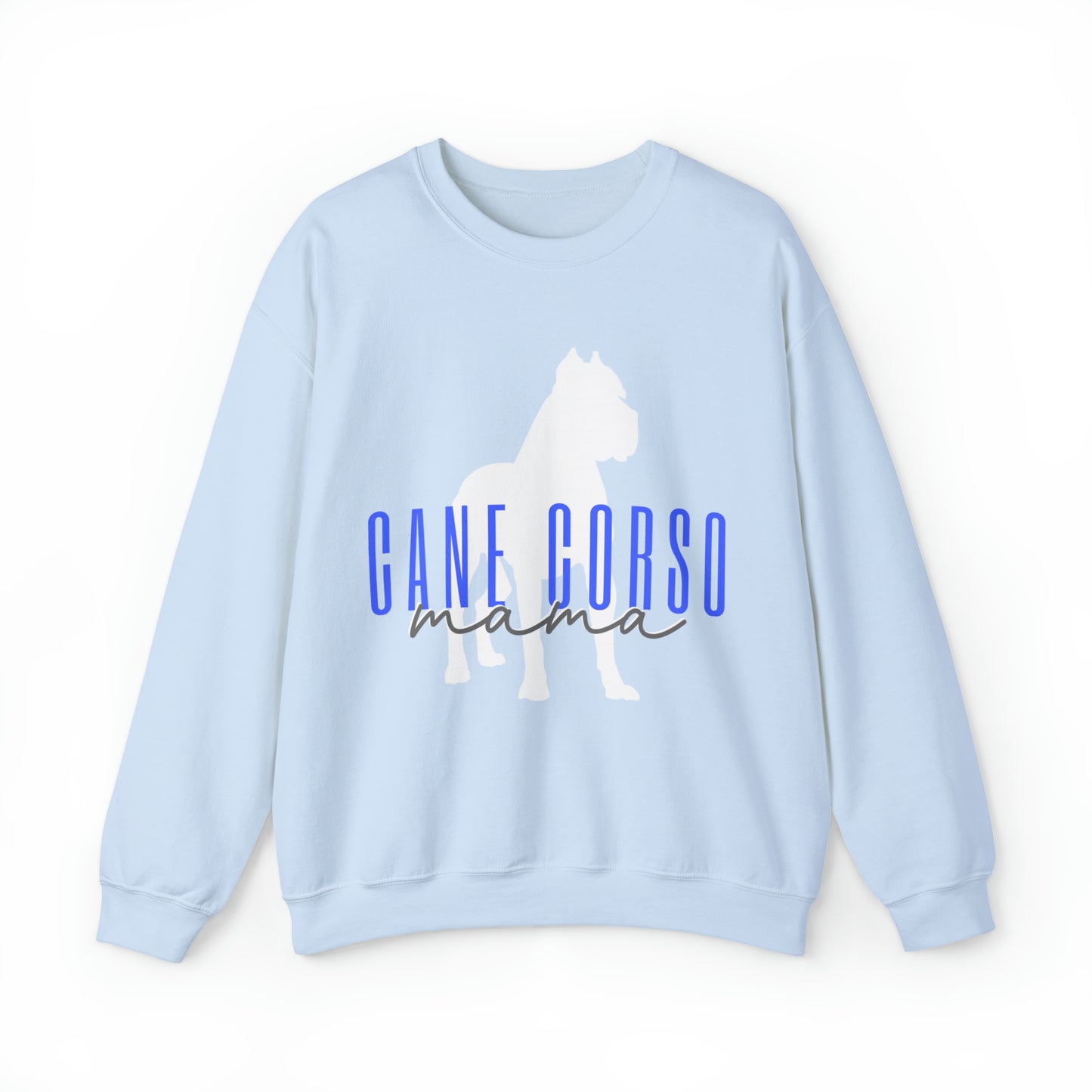 light blue sweatshirt with cane corso mama