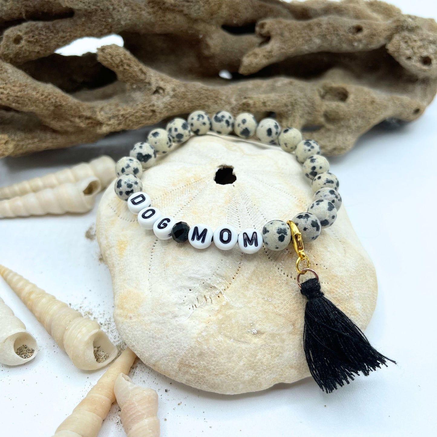 Dog Mom Mala Bracelet - Dalmatian Jasper Beaded Bracelet