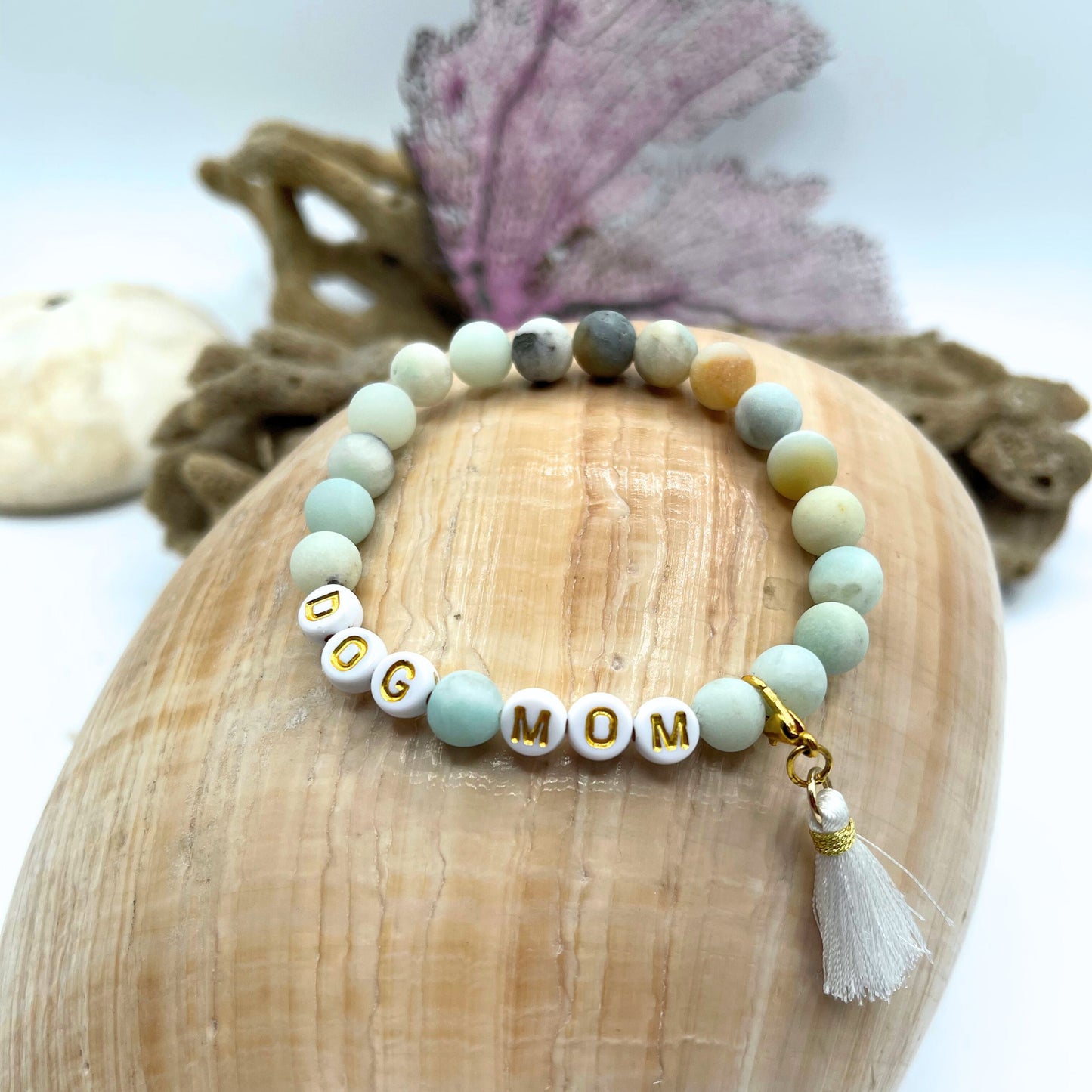 Frosted Amazonite Dog Mom Bracelet