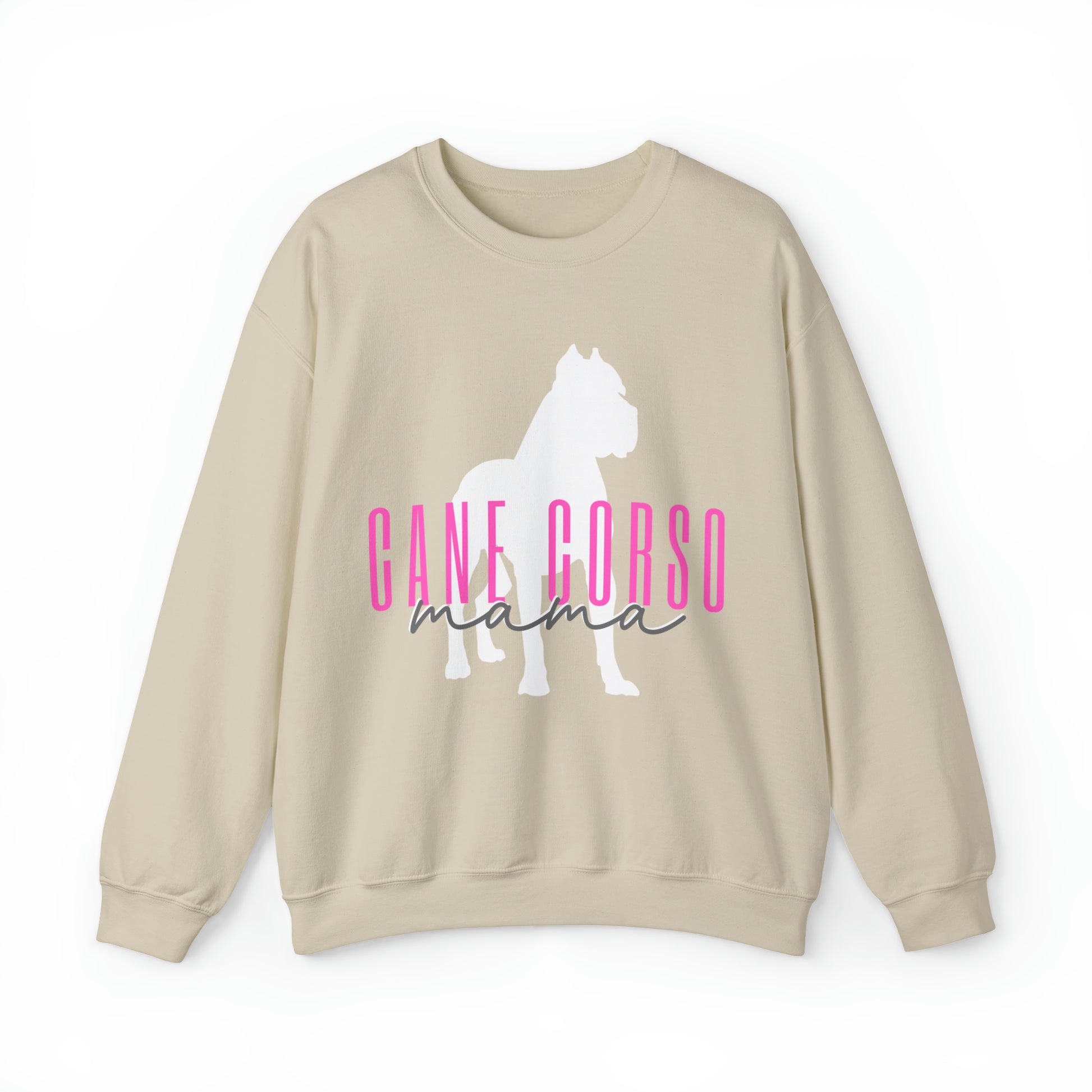 sand cane corso mama sweater with pink lettering