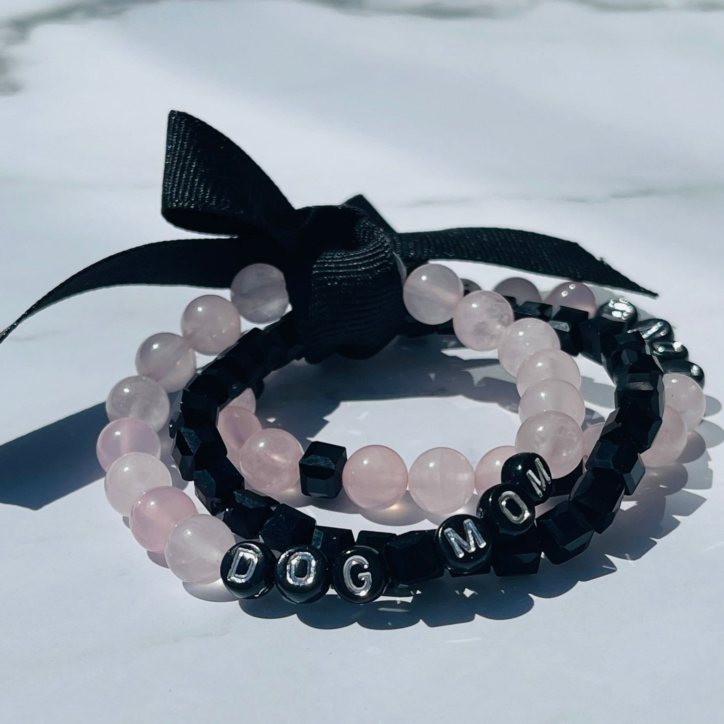 Dog Mom Bracelet Stack | Dog Love Bracelet Set | Rose Quartz Pet Jewelry | Natural Stone New Dog Bracelet | Pet Loss Gift | Custom Dog Gift | Cat Gift