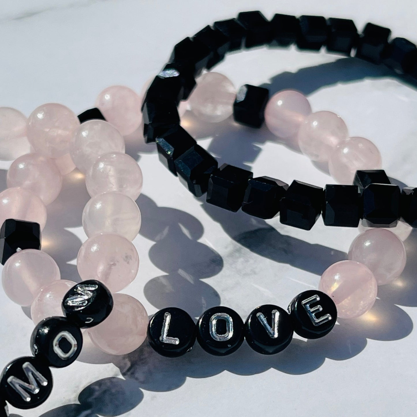 Dog Mom Bracelet Stack | Dog Love Bracelet Set | Rose Quartz Pet Jewelry | Natural Stone New Dog Bracelet | Pet Loss Gift | Custom Dog Gift | Cat Gift