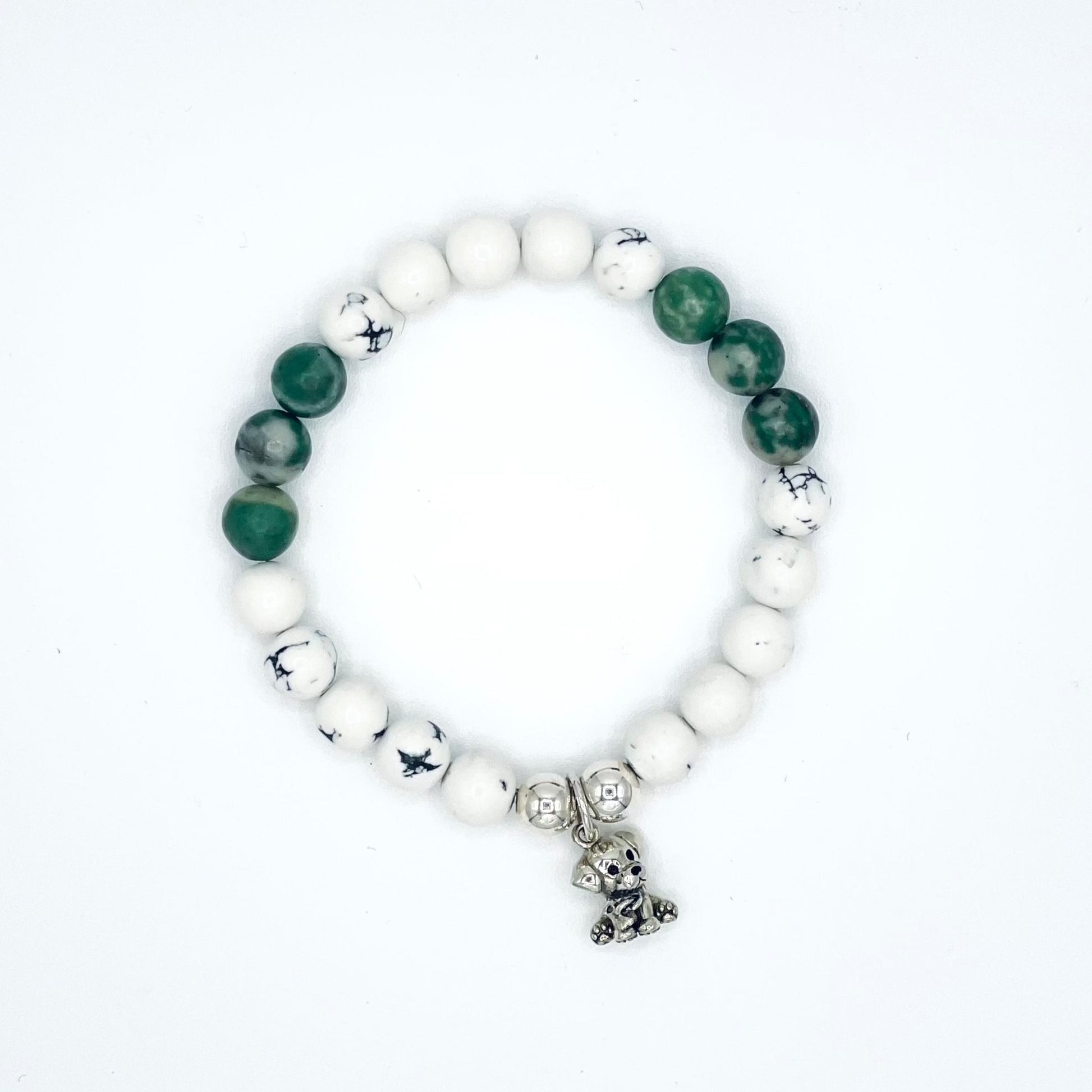 Howlite and jasper dog charm bracelet