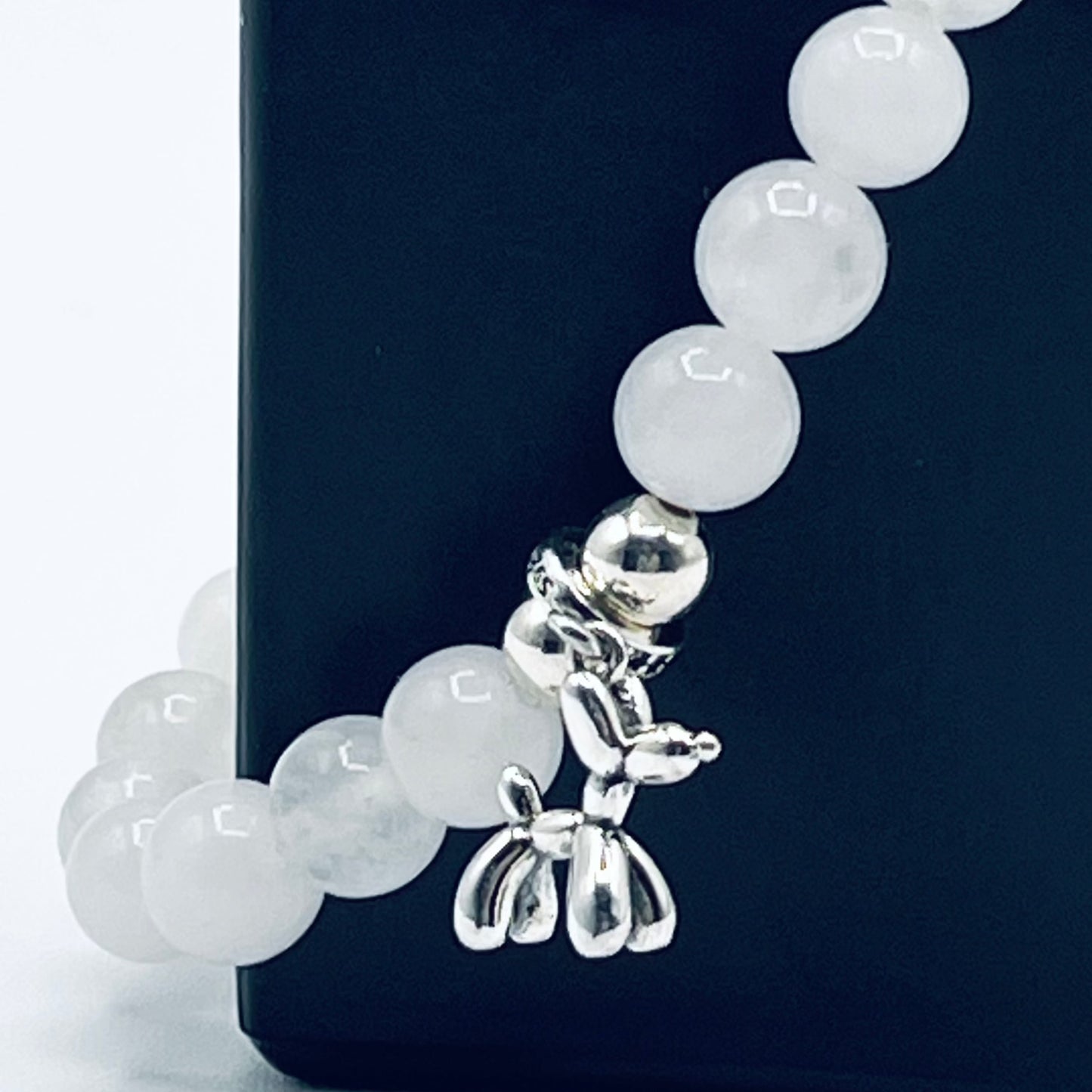 925 Silver Pet Charm Bracelet, White Chalcedony