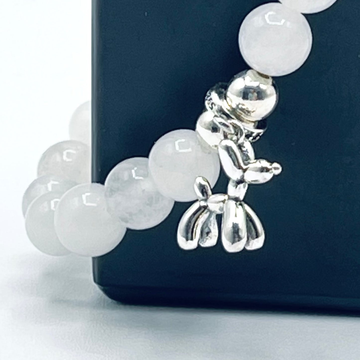 925 Silver Pet Charm Bracelet, White Chalcedony