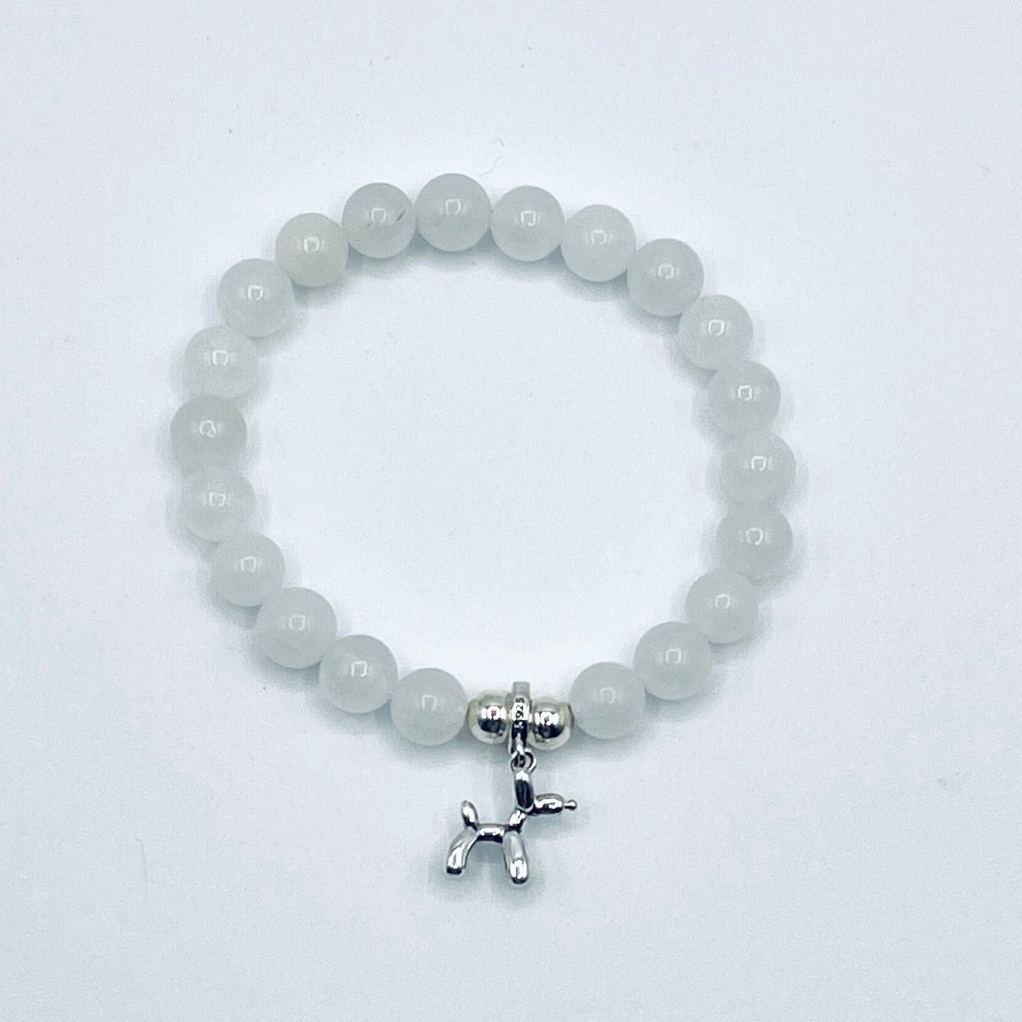 925 Silver Pet Charm Bracelet with 6mm sterling beads, White Chalcedony