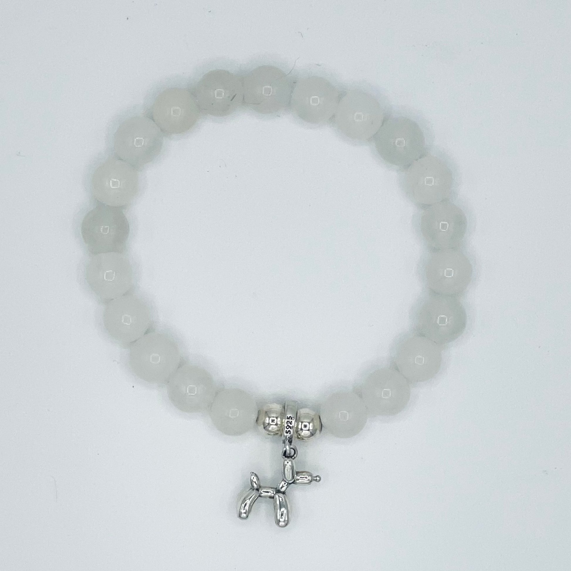 925 Silver Pet Charm Bracelet, White Chalcedony gift for dog mom