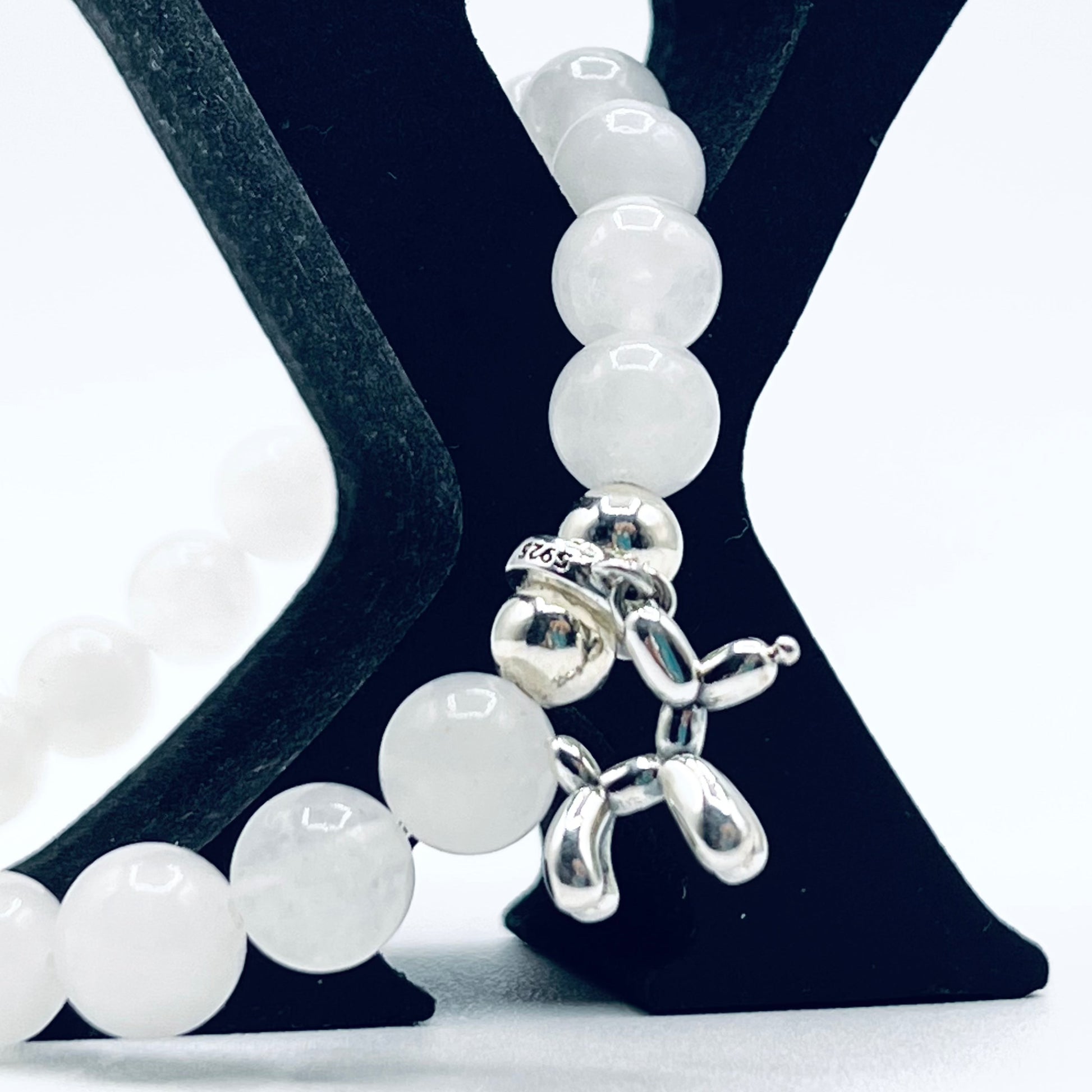 925 Silver Pet Charm Bracelet, White Chalcedony stones