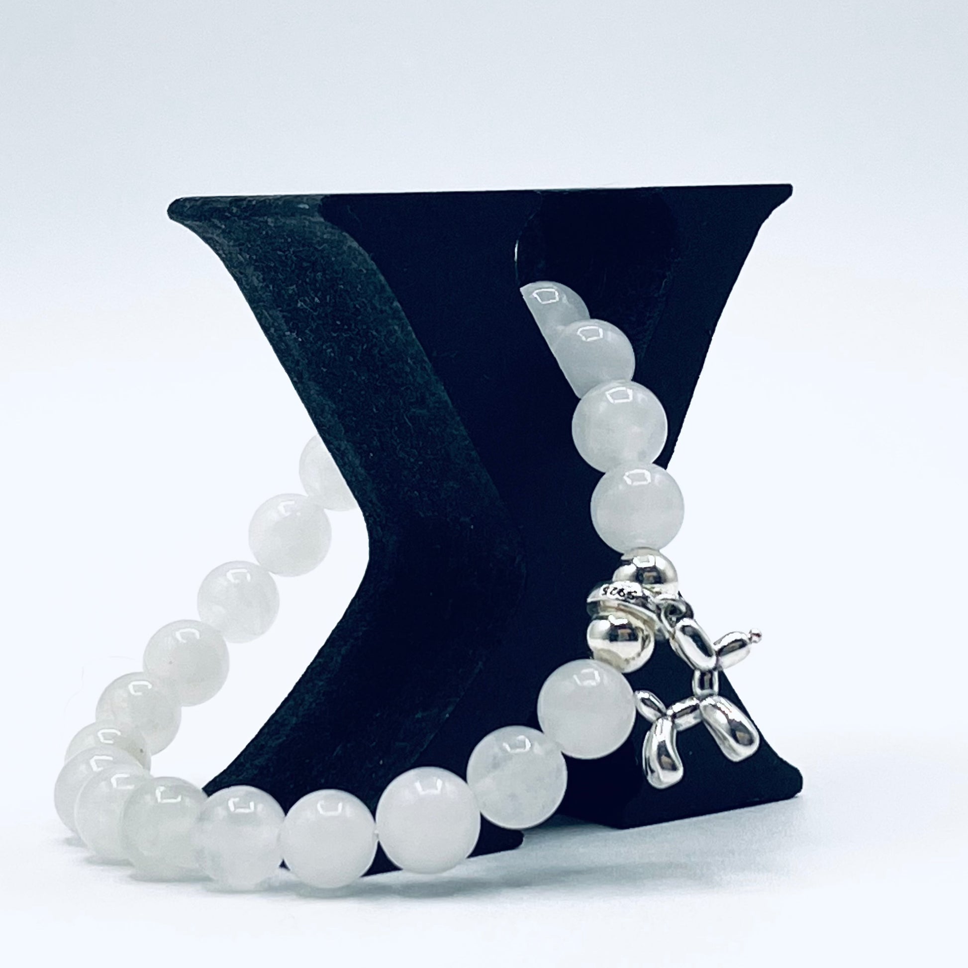 925 Silver Pet Charm Bracelet, White Chalcedony