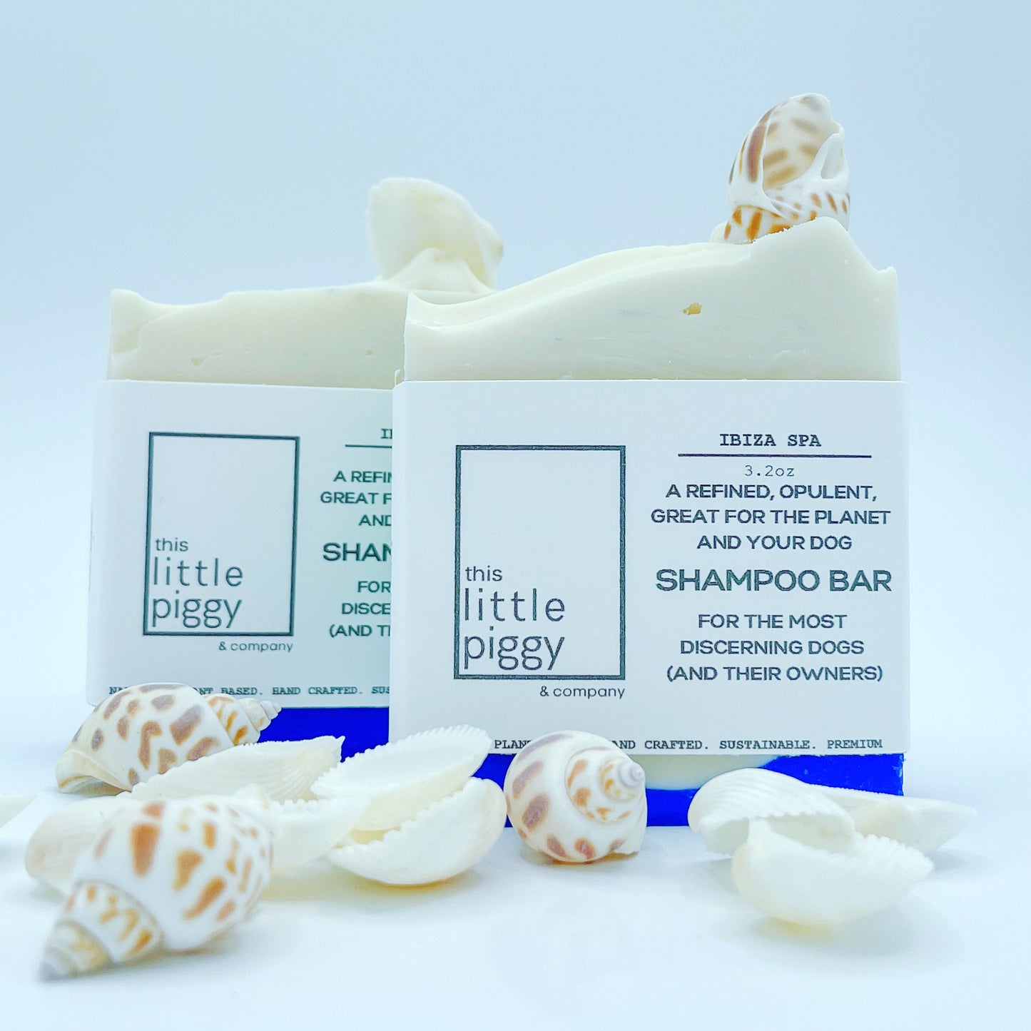 Ibiza Spa Luxury Dog Shampoo Bar, shown with shells