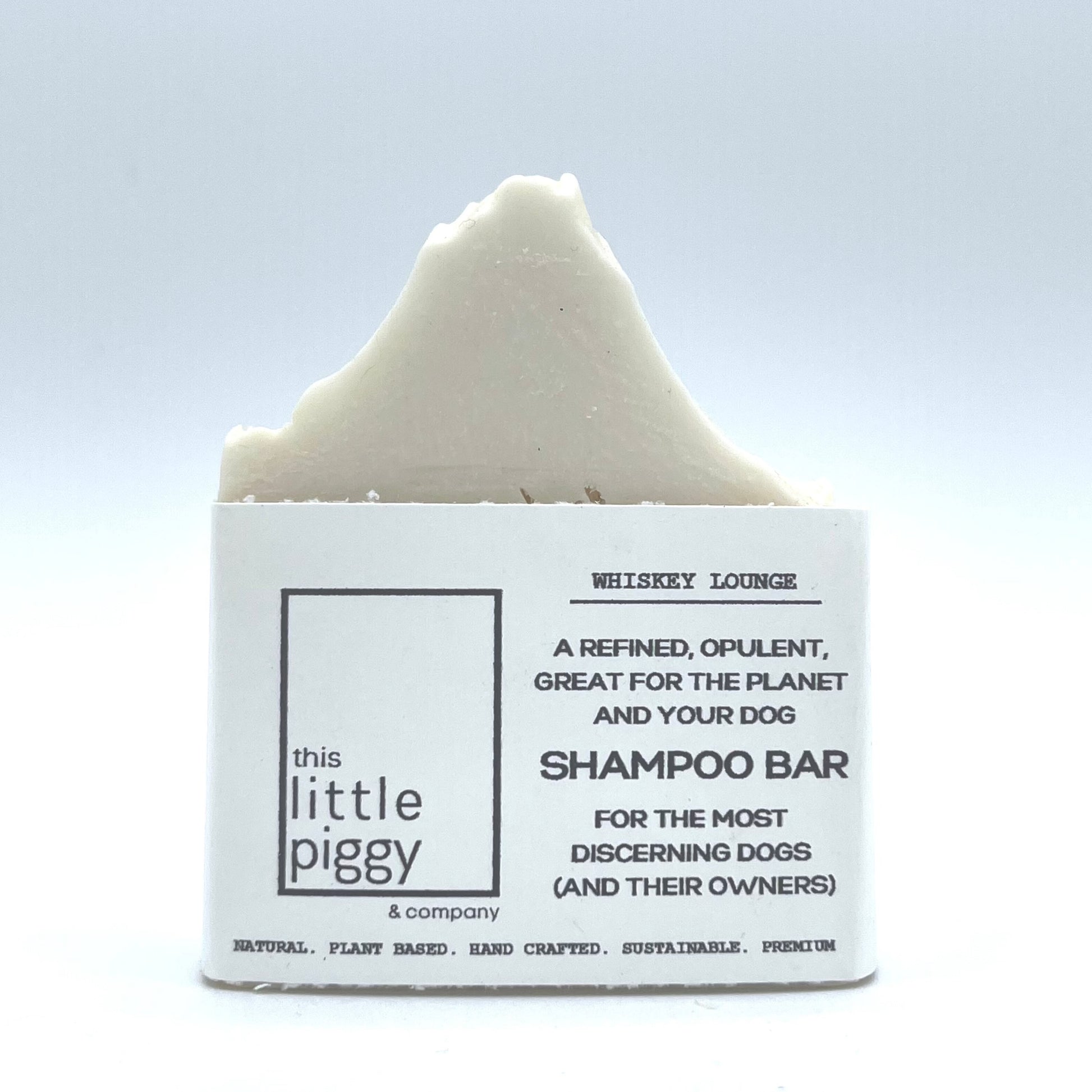 Whiskey Lounge Dog Shampoo Bar for itchy skin, shown with label