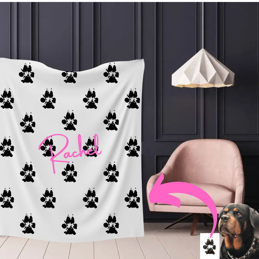 Custom Dog Paw Blanket Using Pet Paw Print + Name - Customizable