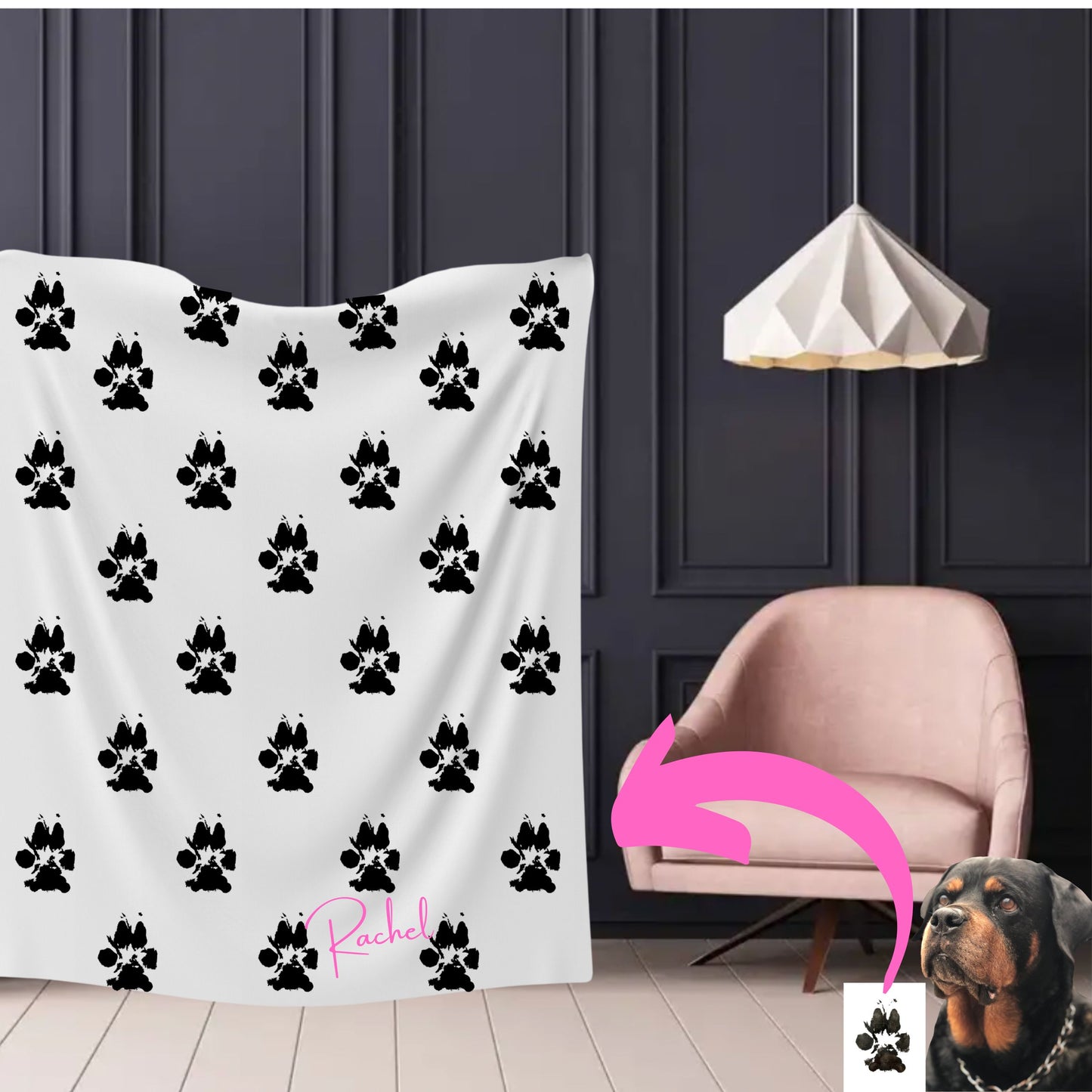 Custom Dog Paw Blanket Using Pet Paw Print + Name - Customizable