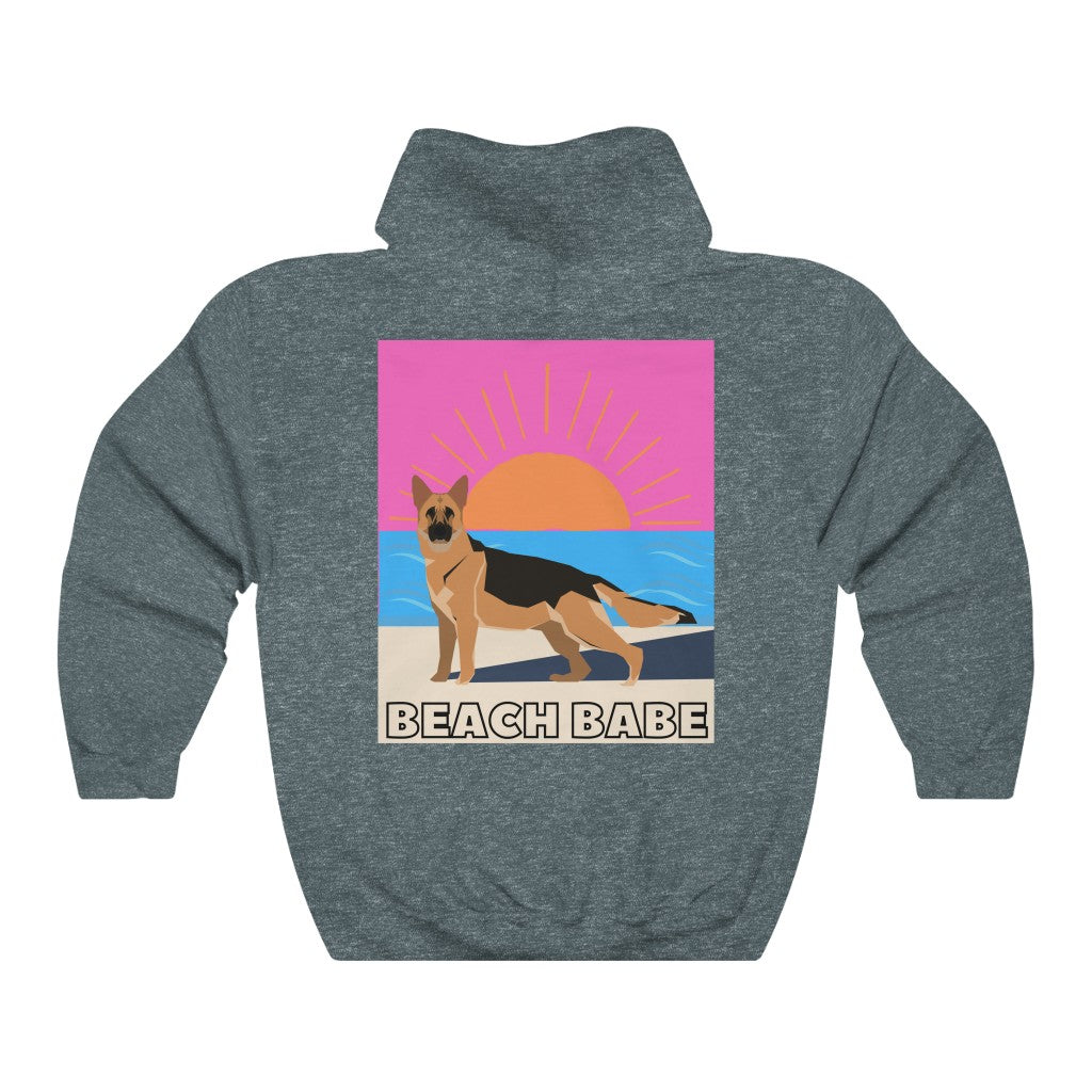 Our BEACH BABE graphic Hoodie Sweatshirt features a German Shepherd on a beach with hot pink graphic details. The perfect gift for mom, gift for sister, mother’s day, birthday or a gift for yourself xo. This is also available as well in T-Shirt and Crew Sweatshirt Styles.