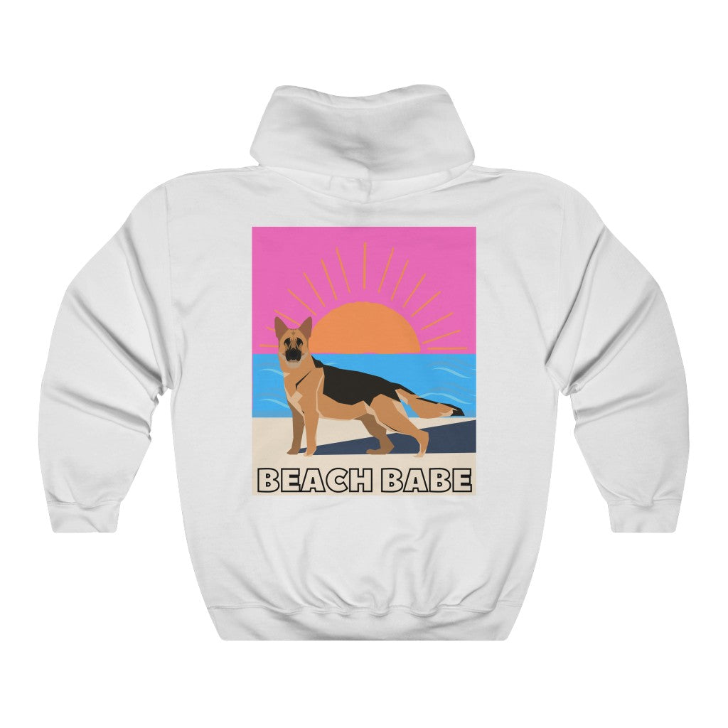 Our BEACH BABE graphic Hoodie Sweatshirt features a German Shepherd on a beach with hot pink graphic details. The perfect gift for mom, gift for sister, mother’s day, birthday or a gift for yourself xo. This is also available as well in T-Shirt and Crew Sweatshirt Styles.