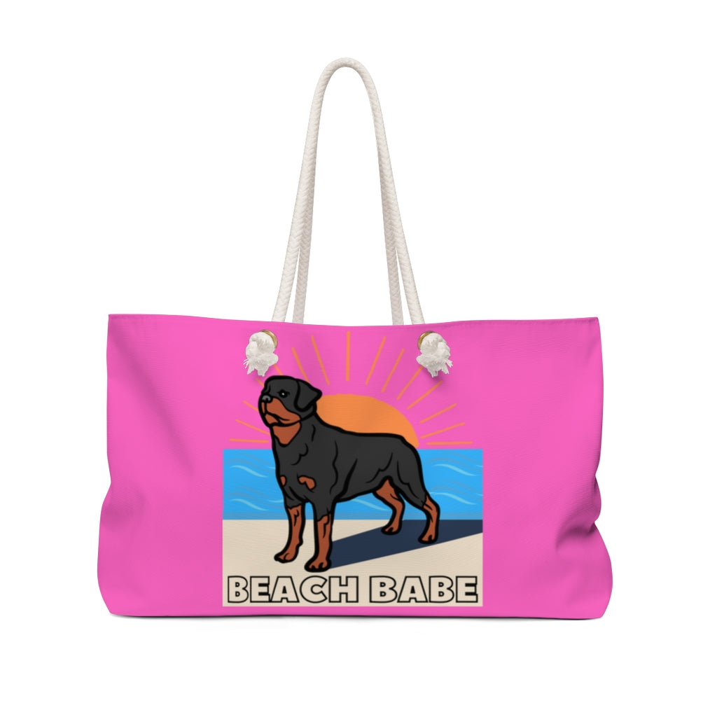 Beach Babe Rottweiler Weekender Bag | Hot Pink Beach Bag | Rottie Tote Bag | Beach Bag | Gift For Rottweiler Mom | Dog Mom Gift | Dog Lover