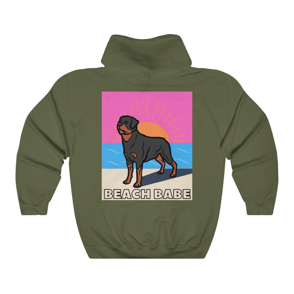 Beach Babe Hoodie Sweatshirt | Rottweiler Gift | Mom Shirt | Dad Shirt | Cool Mom sweater | Rottie Lover | Gift for Wife | Rottie Hoodie