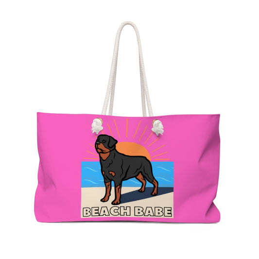 Beach Babe Rottweiler Weekender Bag | Hot Pink Beach Bag | Rottie Tote Bag | Beach Bag | Gift For Rottweiler Mom | Dog Mom Gift | Dog Lover