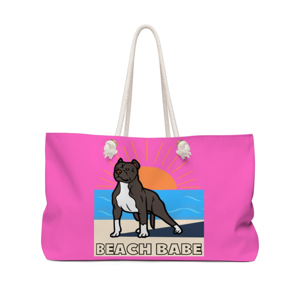 Beach Babe Pitbull Weekender Bag | Hot Pink Beach Bag | Pitbull Tote Bag | Beach Bag | Gift For Mom | Dog Mom Gift | Dog Lover