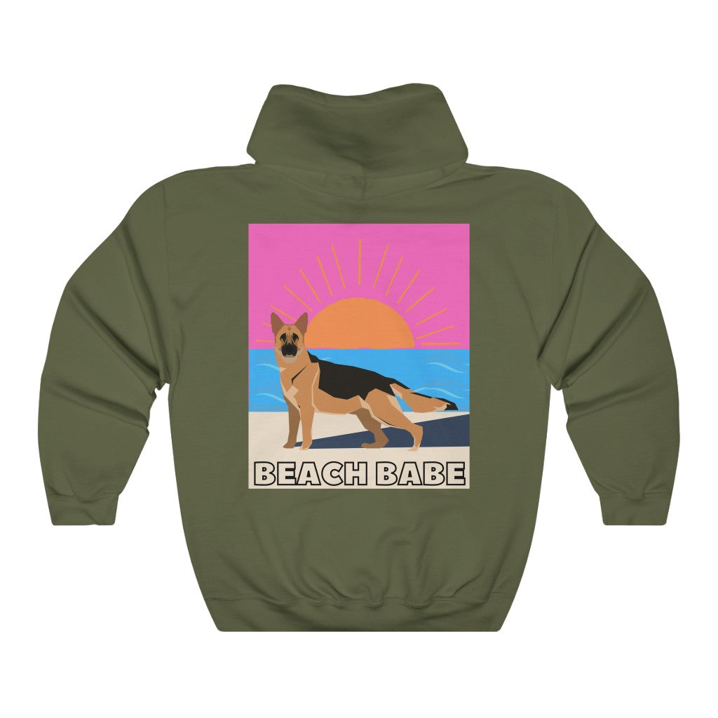 Our BEACH BABE graphic Hoodie Sweatshirt features a German Shepherd on a beach with hot pink graphic details. The perfect gift for mom, gift for sister, mother’s day, birthday or a gift for yourself xo. This is also available as well in T-Shirt and Crew Sweatshirt Styles.