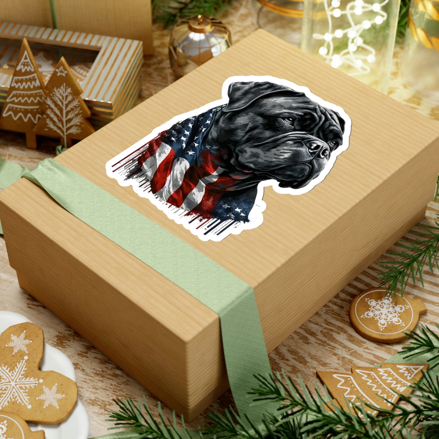 Cane Corso American Flag Kiss-Cut Sticker