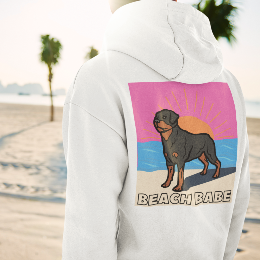 Beach Babe Hoodie Sweatshirt | Rottweiler Gift | Mom Shirt | Dad Shirt | Cool Mom sweater | Rottie Lover | Gift for Wife | Rottie Hoodie