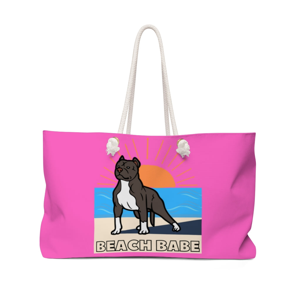 Beach Babe Pitbull Weekender Bag | Hot Pink Beach Bag | Pitbull Tote Bag | Beach Bag | Gift For Mom | Dog Mom Gift | Dog Lover