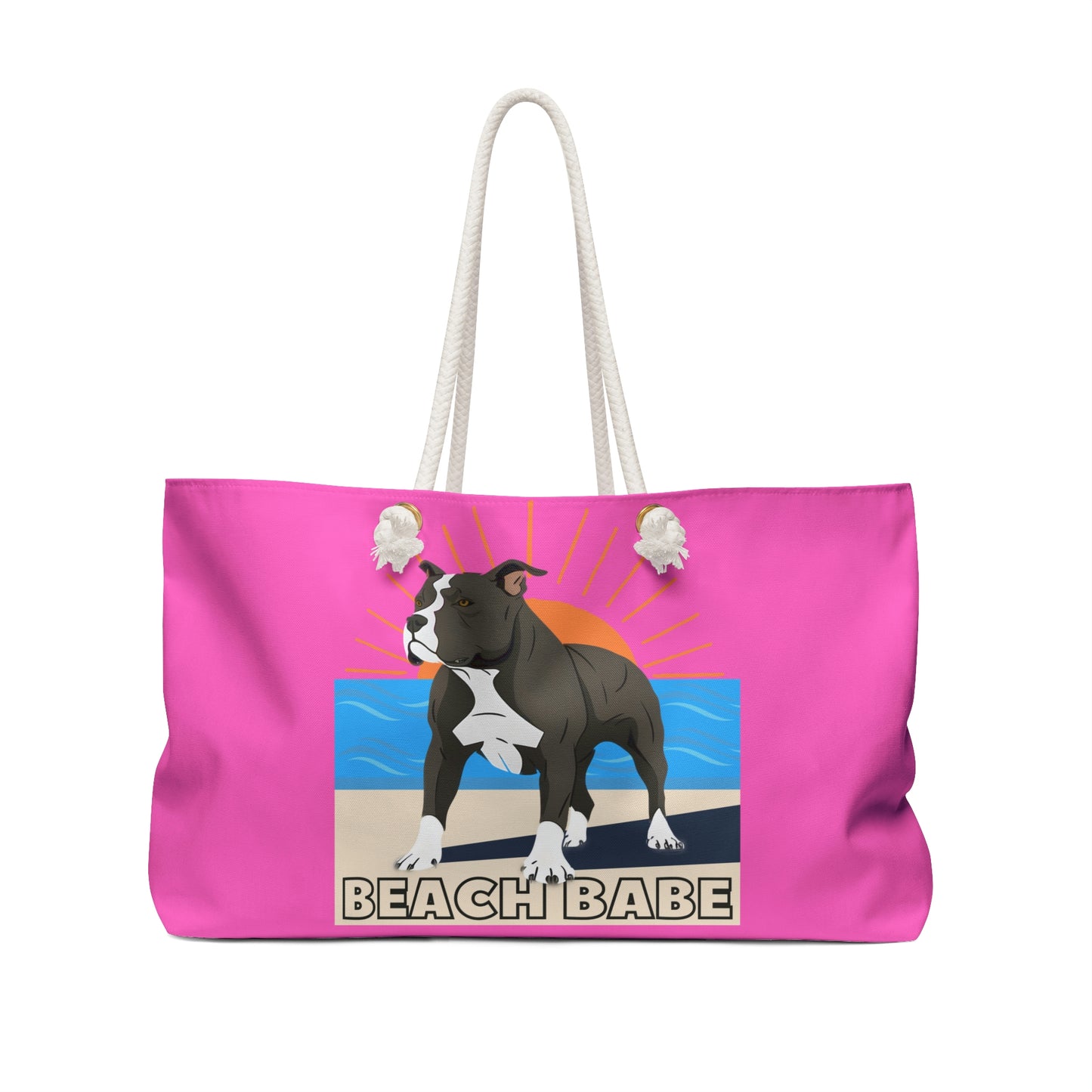 Pitbull Weekender Bag | Hot Pink Pitbull Beach Bag | Pitbull Tote Bag | Dog Vacation Bag | Gift For Pitbull Mom | Pittie Mom Gift | Dog Mom