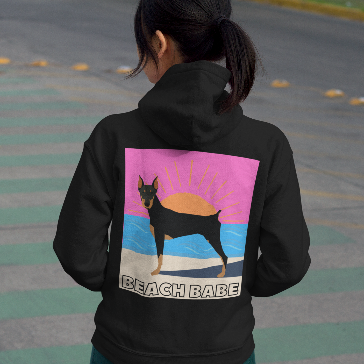 Beach Babe Doberman Pinscher Hoodie Sweatshirt | Doberman Gift | Mom Shirt | Dad Shirt | Cool Mom Gift | Doberman Lover | Gift for Wife